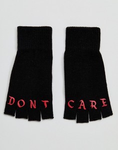 Черные перчатки без пальцев с принтом Dont Care ASOS - Черный