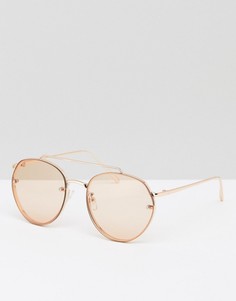 Солнцезащитные очки-авиаторы в золотисто-розовой металлической оправе с накладными линзами ASOS - Золотой