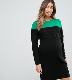 Вязаное платье мини в стиле колор блок с кружевом ASOS Maternity - Мульти