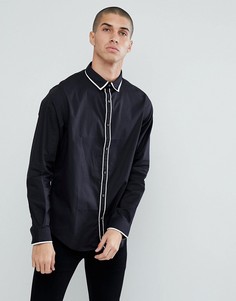 Приталенная рубашка с контрастной отделкой на воротнике и планке Process Black - Черный