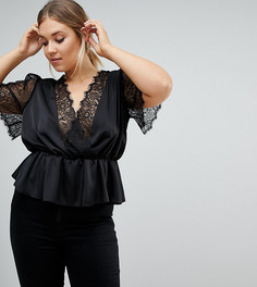 Топ с запахом и кружевной отделкой ASOS CURVE - Черный