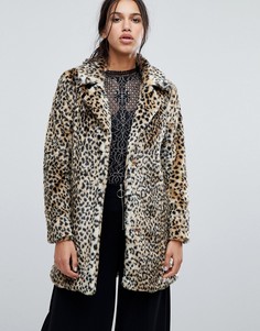 Пальто из искусственного меха с леопардовым принтом Parisian - Коричневый