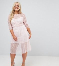 Присборенное платье миди из сетки в горошек ASOS CURVE - Розовый