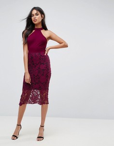 Платье миди с ажурной юбкой и контрастной подкладкой AX Paris - Фиолетовый