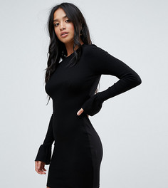 Облегающее платье мини в рубчик с оборками на манжетах ASOS PETITE - Черный
