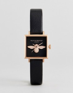 Часы с черным кожаным ремешком и 3D-пчелой Olivia Burton OB16AM128 - Черный