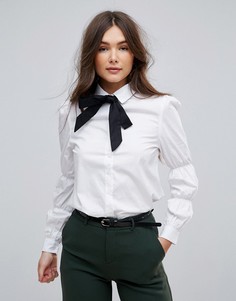 Рубашка со сборками на рукавах и контрастной завязкой Parisian - Белый