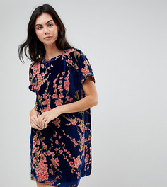 Бархатное платье-футболка в стиле оверсайз с цветочным принтом Glamorous Tall - Темно-синий