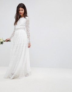 Кружевное платье макси с кроп-топом и длинными рукавами ASOS BRIDAL - Белый