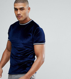 Темно-синяя велюровая футболка с отделкой металлик ASOS TALL - Темно-синий