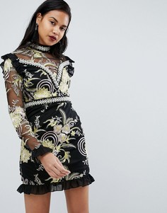 Платье мини с цветочным узором PrettyLittleThing Premium - Черный