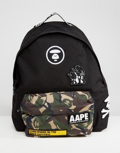 Черный рюкзак с камуфляжным принтом на кармане AAPE By A Bathing Ape - Черный