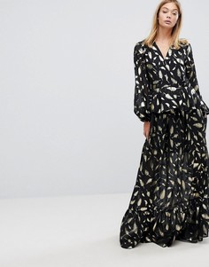 Платье макси с принтом перьев золотистого цвета Y.A.S - Мульти