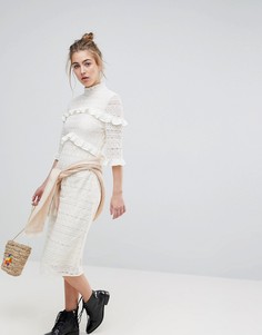 Кружевное платье миди с оборками Moon River - Кремовый