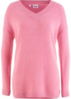 Пуловер покроя оверсайз с глубоким V-образным вырезом (малиново-розовый) Bonprix