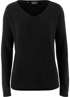 Пуловер покроя оверсайз с разрезом (черный) Bonprix