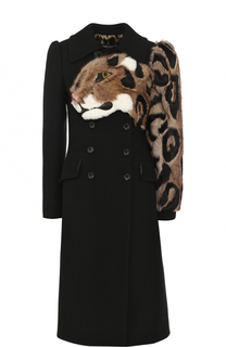 Приталенное двубортное пальто с отделкой из меха сурка Dolce &amp; Gabbana