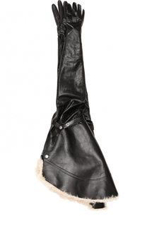 Удлиненные кожаные перчатки с внутренней отделкой из меха ягненка Saint Laurent