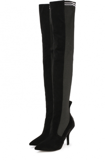 Кожаные ботфорты с вязаной отделкой на шпильке Fendi