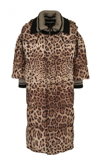 Удлиненный стеганый пуховик с леопардовым принтом Dolce &amp; Gabbana