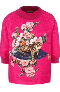 Хлопковый пуловер с укороченным рукавом и принтом Dolce &amp; Gabbana