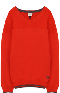 Пуловер из хлопка и шерсти с V-образным вырезом Armani Junior