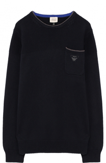 Пуловер из хлопка и шерсти с накладным карманом Armani Junior