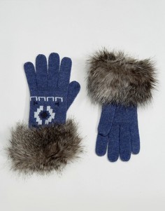 Перчатки с меховой отделкой Alice Hannah - Синий