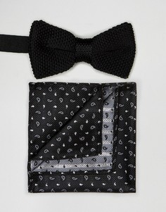 Комплект из галстука-бабочки и платка для нагрудного кармана Peter Werth - Черный