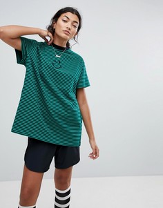 Оверсайз-футболка в полоску со смайликом Lazy Oaf - Зеленый