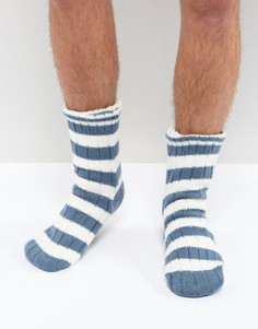 Новогодние носки с голубыми полосками и логотипом на подошве ASOS - Синий
