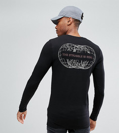 Обтягивающий лонгслив с принтом карты мира на спине ASOS TALL - Черный