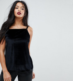 Бархатный топ с квадратным вырезом и сетчатой отделкой ASOS PETITE - Черный