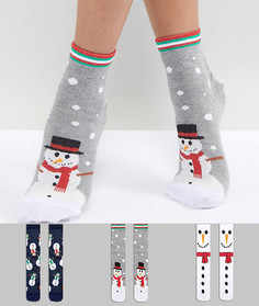 3 пары новогодних носков с принтом снеговика в упаковке-хлопушке ASOS - Мульти