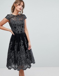 Кружевное платье с асимметричным краем Chi Chi London Premium - Черный