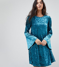 Свободное платье из мятого бархата с длинными рукавами Glamorous Tall - Синий