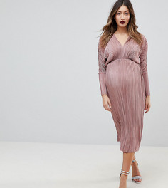 Плиссированное платье миди с рукавами летучая мышь ASOS MATERNITY - Розовый