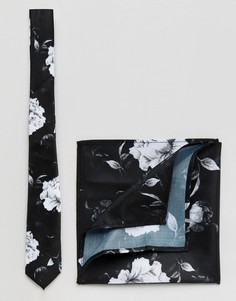 Платок для пиджака и галстук с цветочным принтом ASOS - Черный