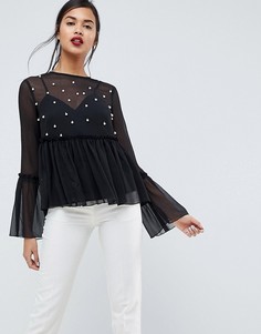 Свободный топ с отделкой искусственным жемчугом ASOS - Черный