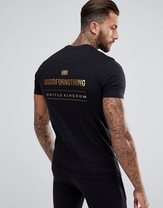 Черная обтягивающая футболка с золотистым логотипом на спине Good For Nothing - Черный