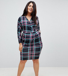 Платье миди в клетку с запахом и рукавами летучая мышь ASOS CURVE - Мульти