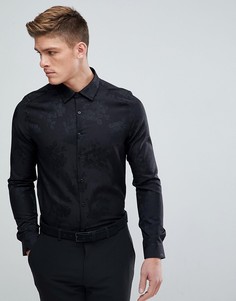 Черная приталенная жаккардовая рубашка Burton Menswear - Черный