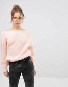 Трикотажный джемпер в рубчик с открытыми плечами Glamorous - Розовый