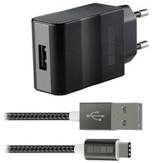 Сетевое зарядное устройство с кабелем InterStep 1 USB 3A + Type C + быстрая зарядка 1 USB 3A + Type C + быстрая зарядка