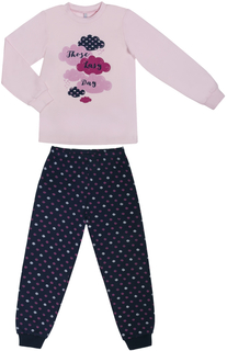 Пижама для девочки Barkito «Сновидения», верх - розовый, низ - синий с рисунком
