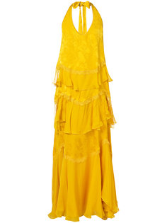 длинное жаккардовое платье с оборками Roberto Cavalli