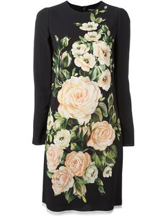 платье миди с принтом роз Dolce & Gabbana
