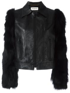 укороченная куртка с контрастными рукавами Saint Laurent