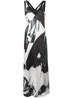 атласное платье макси с принтом DKNY