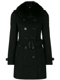 пальто с воротником из лисьего меха Burberry
